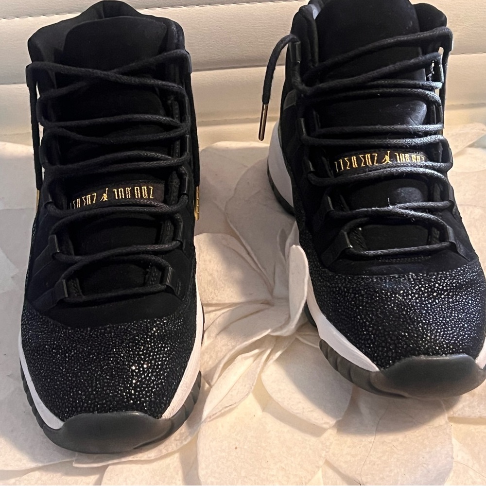 Jordan Black and Gold Women's Sneakers
